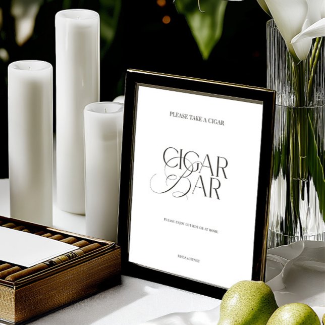 Sinal de Casamento de Bar de Charutos Minimalista  (Elegant Black & White Minimalist Cigar Bar Sign)