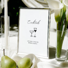 Sinal de Casamento de Bar de Coquetel Desenhado à