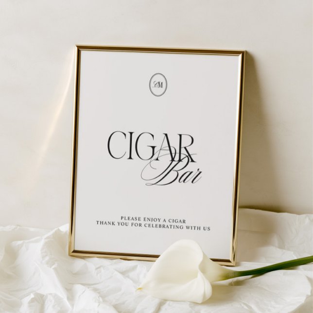 Sinal de Casamento de Barra de Charuto com Tinta C (Classic Ink & Soft White Cigar Bar Wedding Sign)