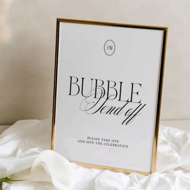 Sinal de Casamento de Despedida com Bolhas Preto e (Black & Soft White Bubble Send Off Wedding Sign)
