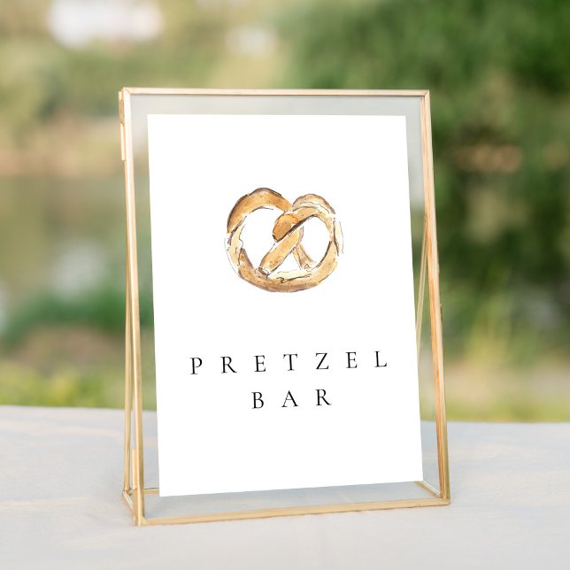 Sinal de Casamento de Molho de Água Pretzel Bar 5x (Watercolor pretzel bar wedding table sign.)
