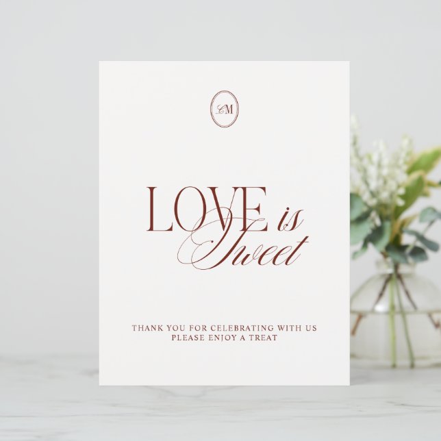 Sinal de casamento Elegant Rust O amor é Doce (Em pé/Frente)