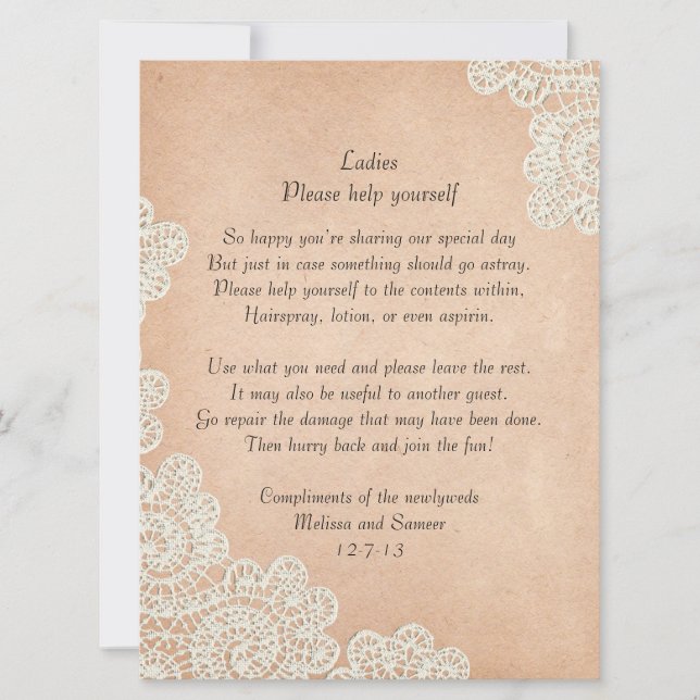 Sinal de Cesta de Noiva em Papel Antigo e Renda (Frente)