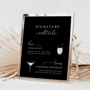 Sinal de Cocktails de Assinatura Moderna Negra