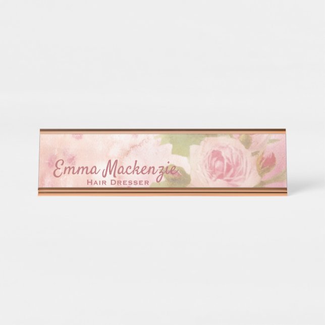 Sinal de Estação de Placa de Nome de Mesa com Rosa (Frente)