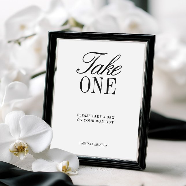 Sinal de Favor de Casamento Preto e Branco Elegant (Elegant Black & White Wedding Favor Sign)