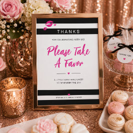 Sinal de Favor de Chá de Noiva Rosa Glam, Preto e 