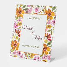 Sinal de Festa Personalizado Floral Rosa Laranja V