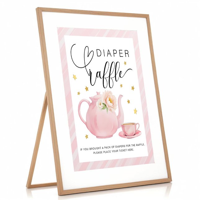 Sinal de Fralda Raffle do Tea Party (Diaper Raffle Baby Shower Sign)