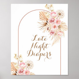 Sinal de Fraldas Noturna Rosa Floral Poster
