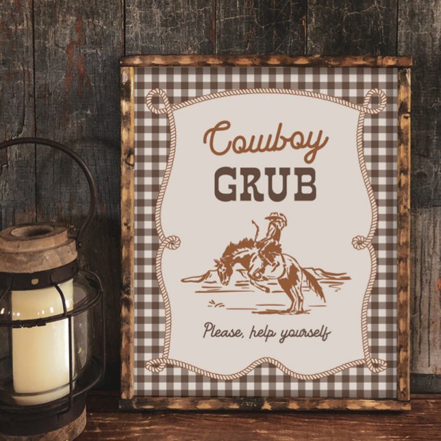 Sinal de Grub Cowboy Xadrez Marrom 8x10 (Criador carregado)
