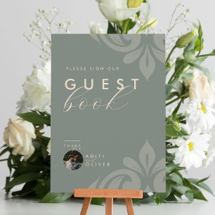 Sinal de Guestbook de Damask Fotográfico Elegante 