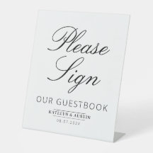 sinal de guestbook elegante de script preto