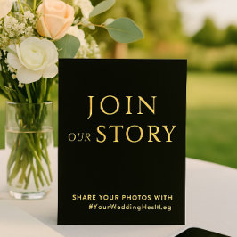 Sinal de Hashtag de Casamento Negro e Dourado mini