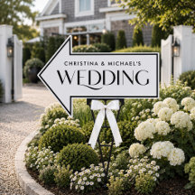 Sinal de jardim com seta direcional para casamento