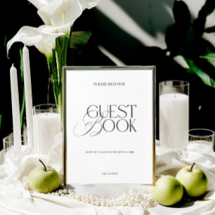 Sinal de Livro de Visitantes Preto e Branco Modern