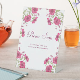 Sinal de Livro de Visitas de Casamento Rosa Brilha