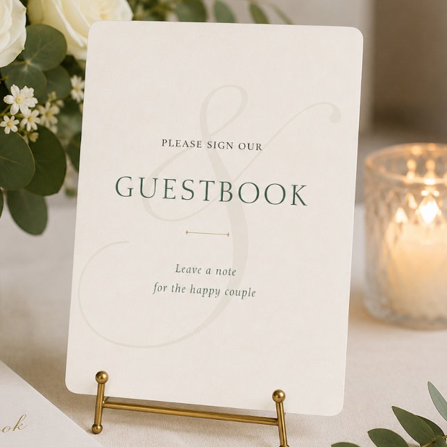 Sinal de Livro de Visitas de Noiva Elegante Esmera (Elegant Emerald Green Gold Wedding Guestbook Sign)