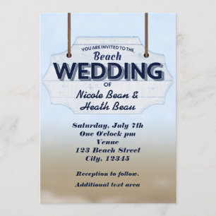 Sinal de Madeira Branco Casamento na Praia Convite