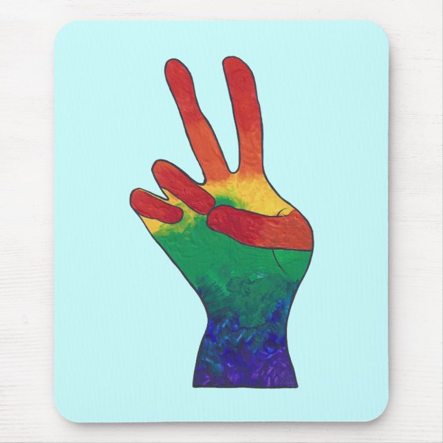 sinal de mão de paz no arco-íris abstrato mousepad (Frente)