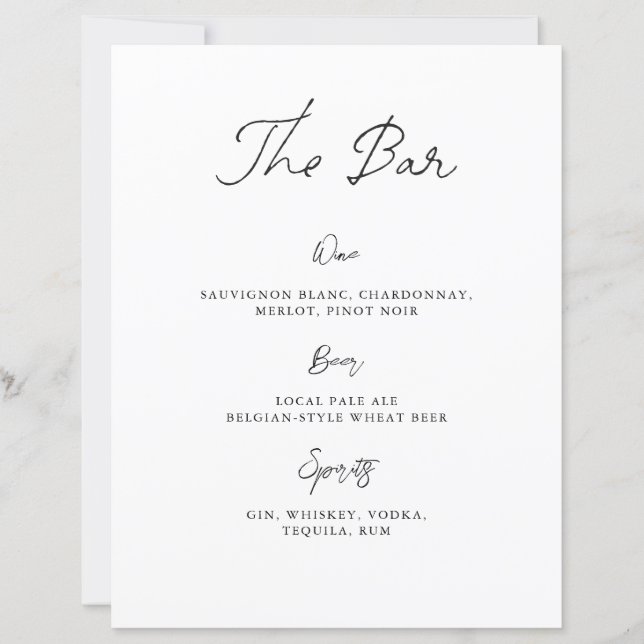 Sinal de Menu de Bar de Casamento Desenhado à Mão  (Frente)