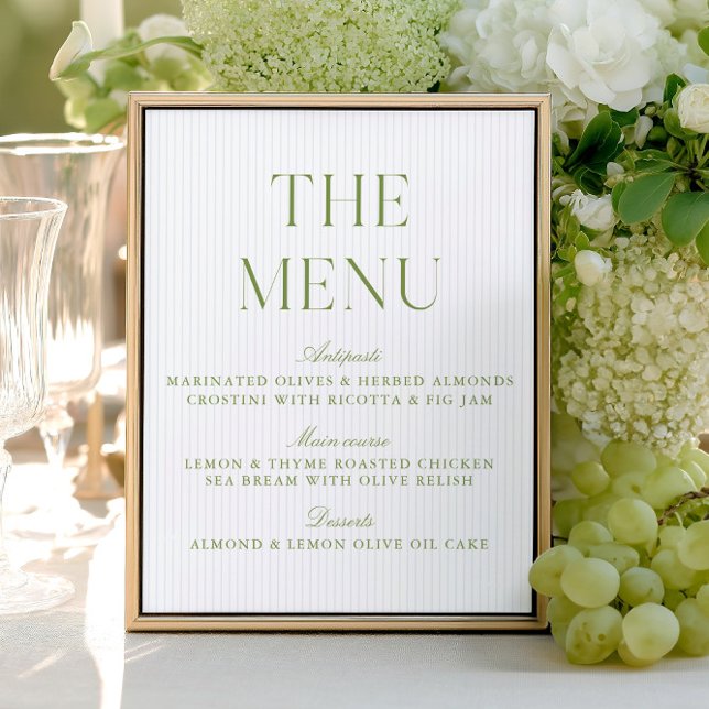 Sinal de Menu de Casamento em Verde Sálvia Elegant (Elegant Sage Green & Soft Blue Wedding Menu Sign)