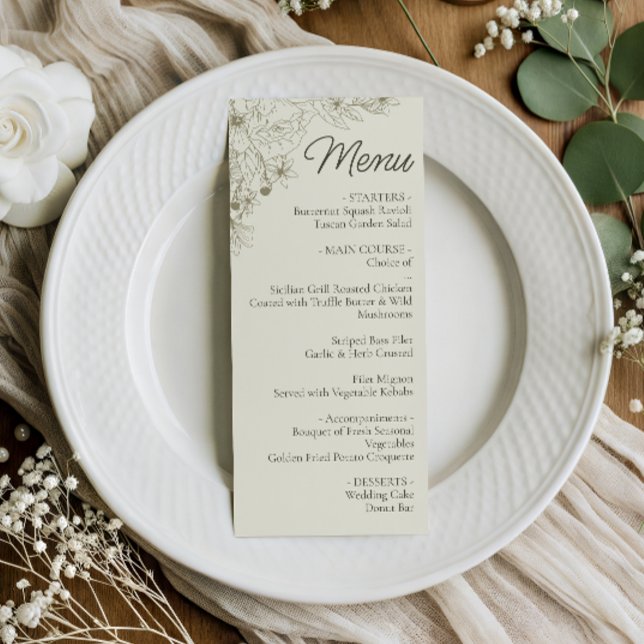 Sinal de Menu de Recepção de Casamento Botânico (Criador carregado)