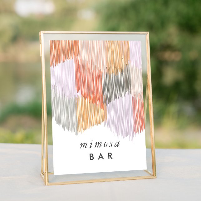 Sinal de Mesa da Margem do Bar Mimosa Rosa (Pink modern fringe bachelorette party mimosa bar table sign.)
