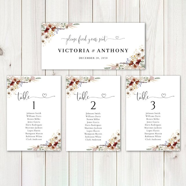 Sinal de Mesa de Casamento de Flor Selvagem Minúsc (Criador carregado)