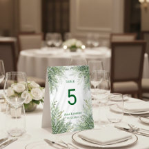 Sinal de Mesa de Casamento Elegante Verde e Branco