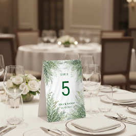 Sinal de Mesa de Casamento Elegante Verde e Branco