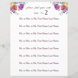 Sinal de Mesa de Casamento Floral por Aquarela