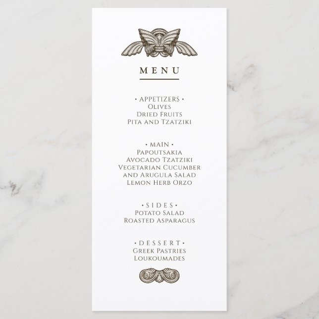Sinal de mesa de festa com menu grego com elemento (Frente)