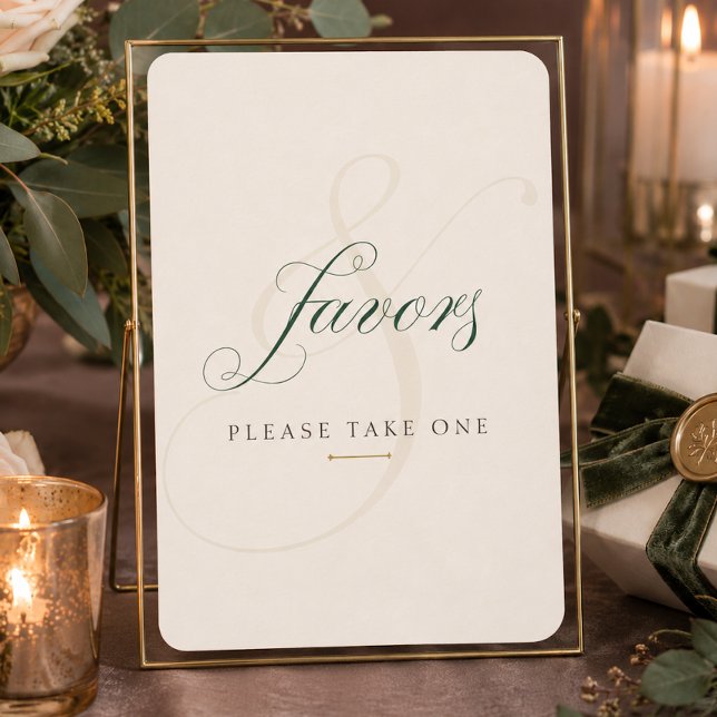 Sinal de Mesa de Presentes de Noiva em Ouro Verde  (Emerald Green Gold Wedding Favors Tabletop Sign)