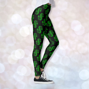 Sinal de moeda Bobo negro leggings femininas verde