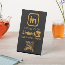 Sinal de Negócios de Código QR do LinkedIn em Ouro