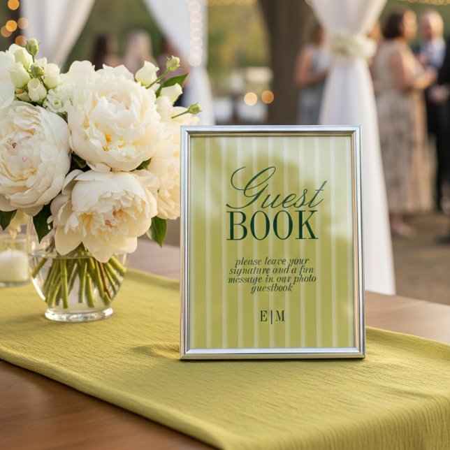 Sinal de Papel de Livro de Visitantes de Casamento (*AI Generated Mockup Of Elegant Chartreuse Wedding Guest Book Paper Sign
)