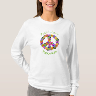 Sinal de paz amor e felicidade em camiseta branca