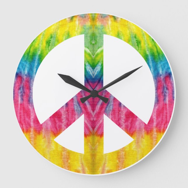 Sinal de paz de Hippy relógio grande (Frente)