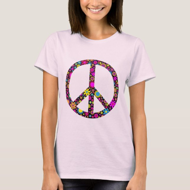 SINAL DE PAZ FLORAL GROOVY T-Shirt (Frente)