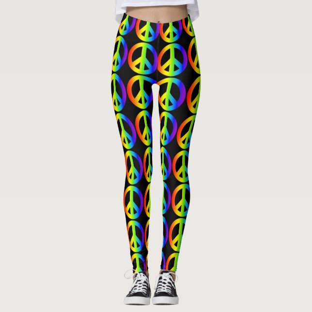 Sinal de Paz Retroativo Leggings Neon (Frente)
