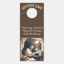 Sinal de porta do homem das cavernas do escritor