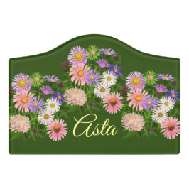 Sinal de porta, menina, flores rosa giras