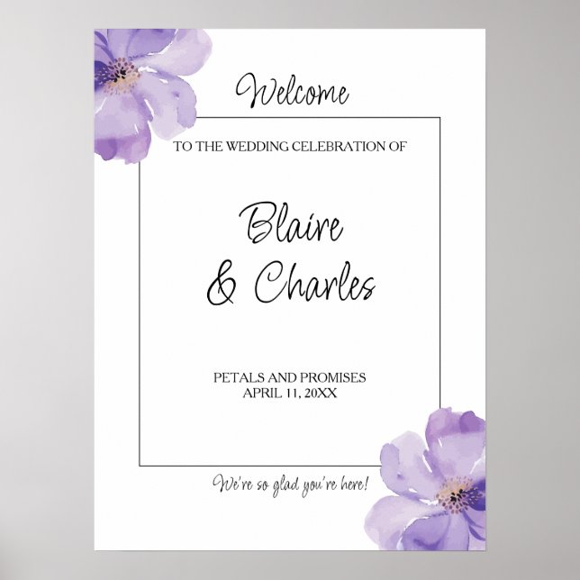 Sinal de Poster de Boas-vindas do Casamento Floral (Frente)