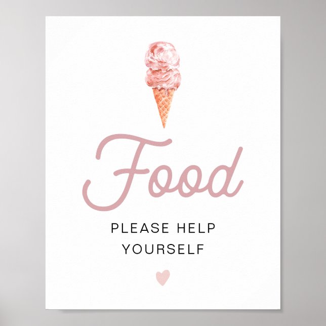 Sinal de Poster de Mesa de Comida de Sorvete Rosa  (Frente)