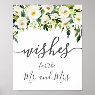Sinal de Poster do Casamento Verde da Flor Branca