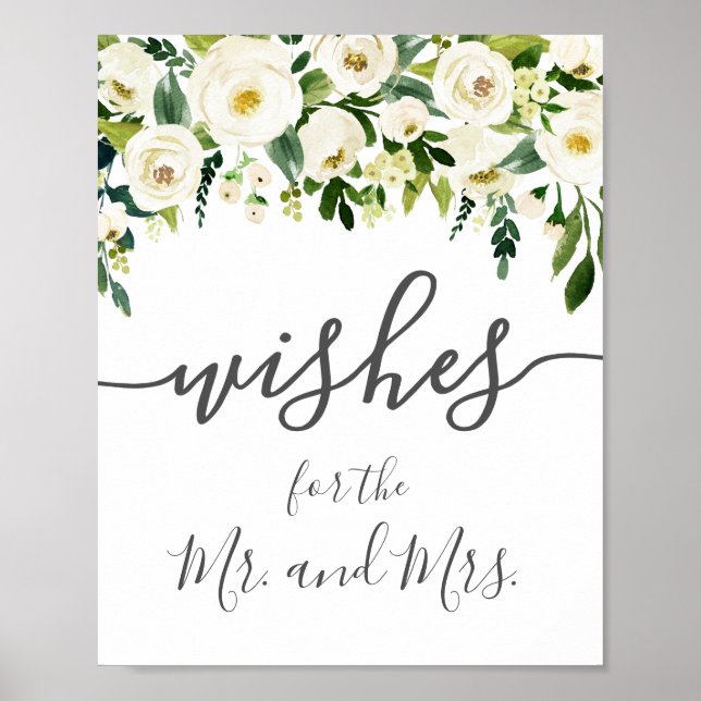 Sinal de Poster do Casamento Verde da Flor Branca (Frente)