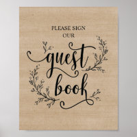 Sinal de poster do Livro de Convidados Rustic Vine