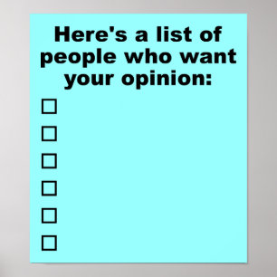 Sinal de Poster Engraçado da Sua Lista de Opinião