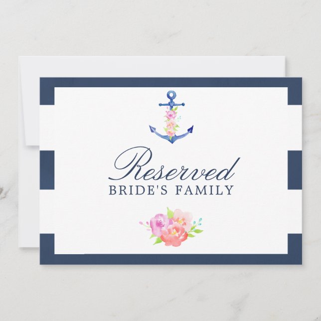 Sinal de Reserva de Casamento Floral Náutico em Aq (Frente)